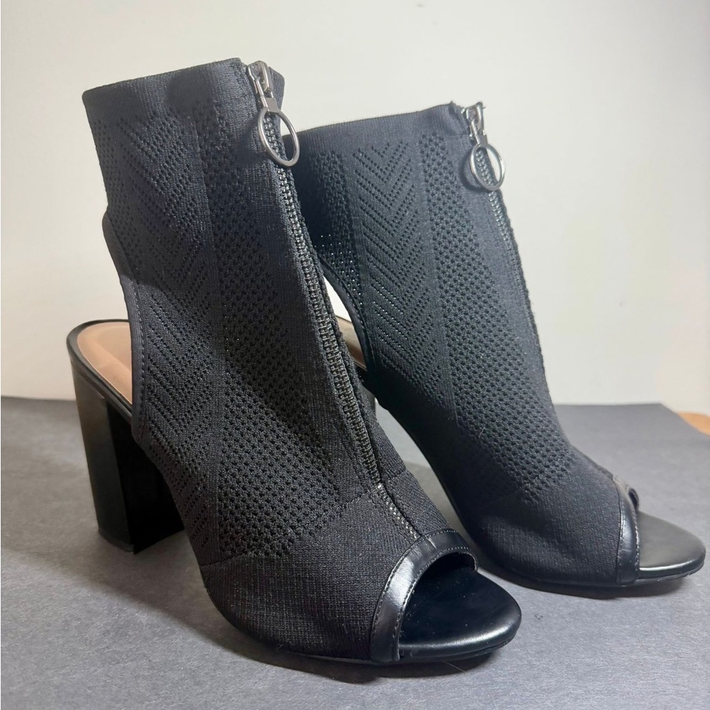 Black Peep-Toe Block Heel Booties